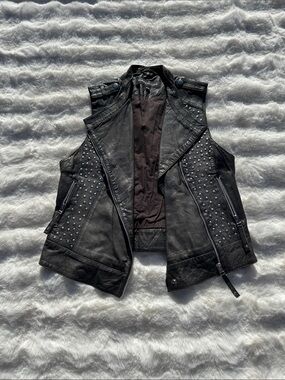 Warehouse Black Studded Leather Vest UK size 12 = US size 8